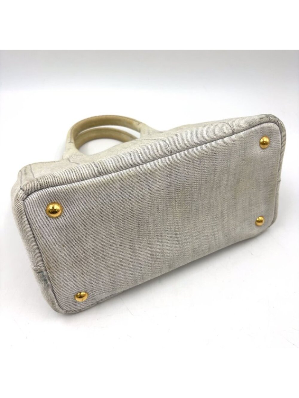 Prada Canapa Denim Gray Tote Gold - Picture 12 of 15
